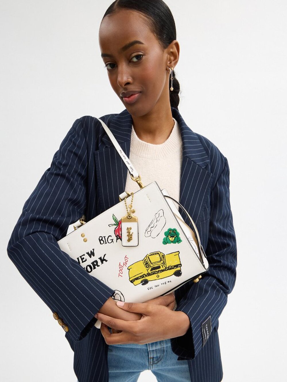 COACH Rogue 25 Leather Satchel Bag Sketch Print New York Chalk White Crossbody